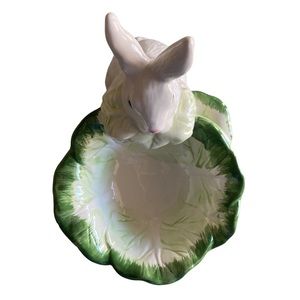 Dept 56 Ceramic White Bunny Rabbit Cabbage Lettuce Candy Dish Easter Bowl 5